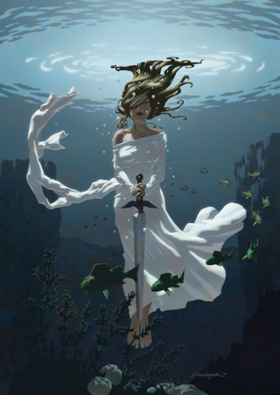 girl in water with Excalibur