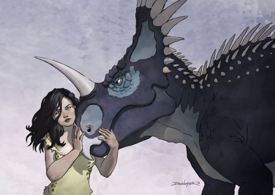Cavegirl with Styracosaurus