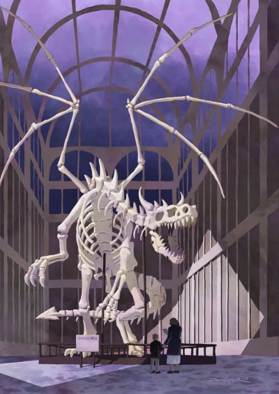 Dragon skeleton in museum.